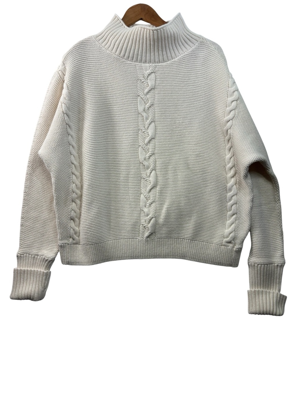 Gap Mock Neck Knit Sweater Ivory Women’s Size XL Classic Cable Detail